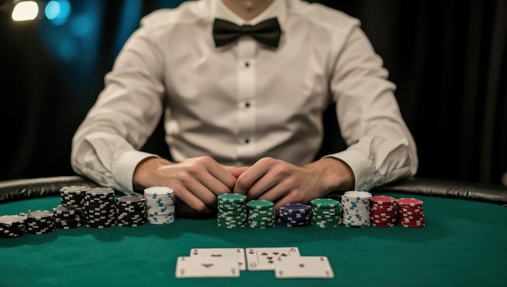 Antarmuka aplikasi maju 57 yang menampilkan meja dealer langsung blackjack dan live scores Liga 1